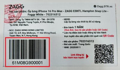 Số sê-ri trên tem nhà phân phối DTR